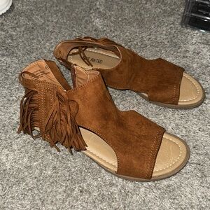 Brown western fringe sandals